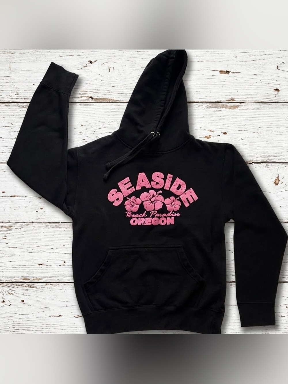 Smart Blanks Seaside Oregon Beach Paradise Pink Graphic Hoodie Sweatshirt Small